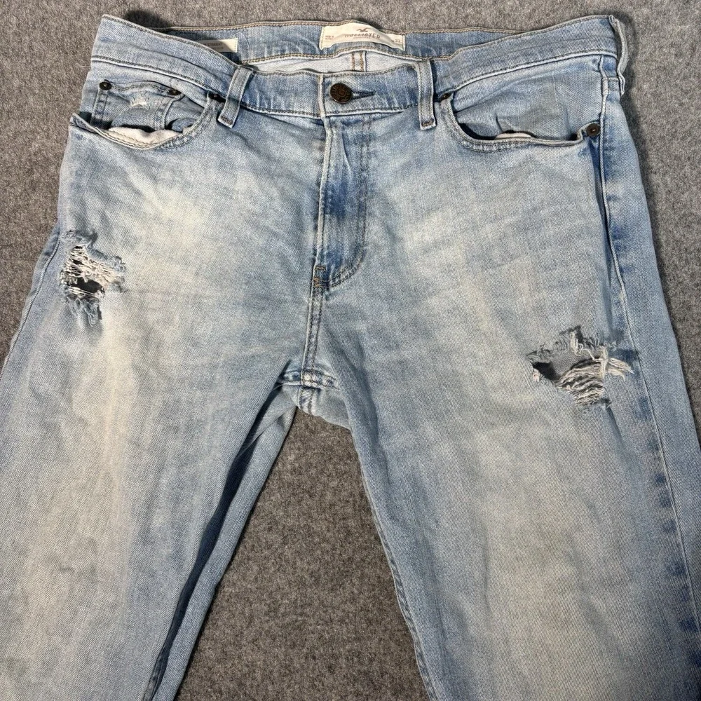 Hollister Jeans Mens Slim Straight 33x32 Light Wash Distressed Epic Flex Y2K